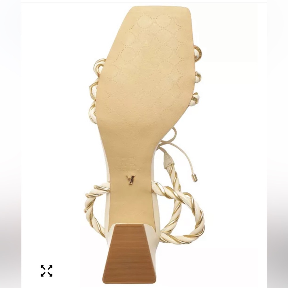 New in Box Arezzo Sawyer Mid Block Sandals Ivory with Gold Trim Elegant Summer - Picture 5 of 11